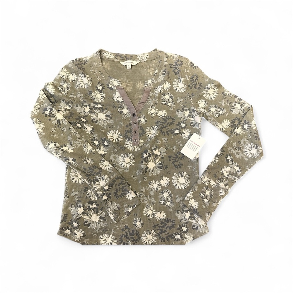 Lucky Brand Women’s Floral Long Sleeve Blouse - Olive and Cream Medium NWT